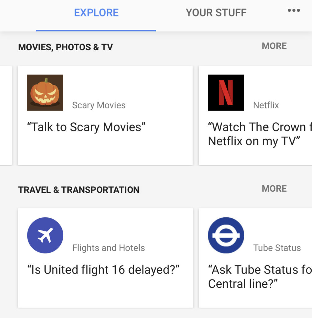 Google Assistant menu